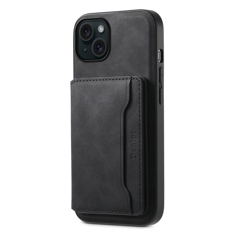 For iPhone 15 Plus Denior D13 Retro Texture Leather MagSafe Card Bag Phone Case(Black) - HoMEdemic™ 