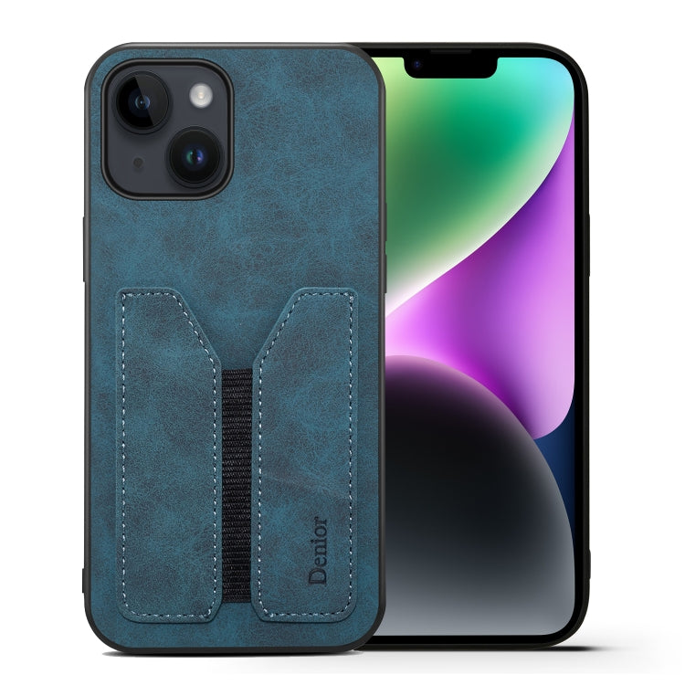 For iPhone 15 Plus Denior DV Elastic Card Slot PU Back Cover Phone Case(Blue) - HoMEdemic™ 