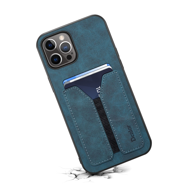 For iPhone 15 Plus Denior DV Elastic Card Slot PU Back Cover Phone Case(Blue) - HoMEdemic™ 