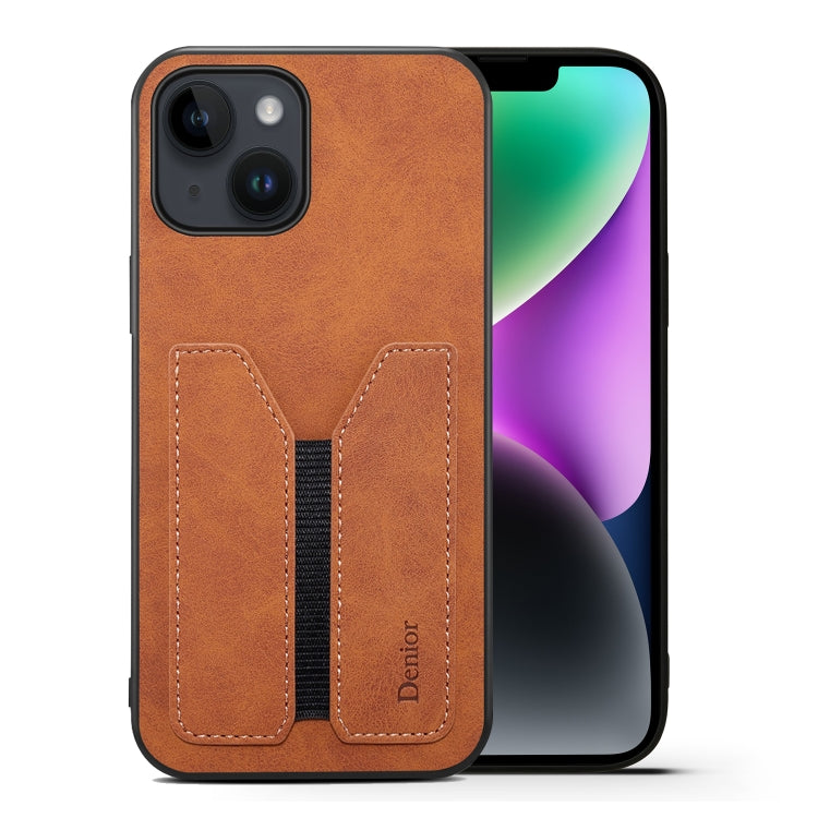 For iPhone 15 Plus Denior DV Elastic Card Slot PU Back Cover Phone Case(Brown) - HoMEdemic™ 