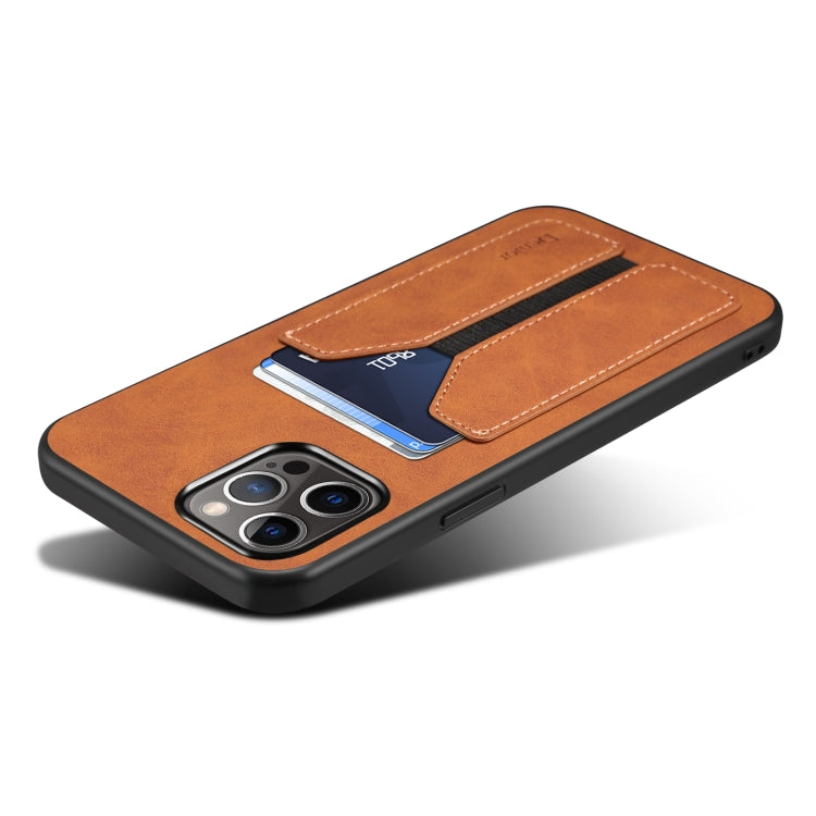For iPhone 15 Plus Denior DV Elastic Card Slot PU Back Cover Phone Case(Brown) - HoMEdemic™ 