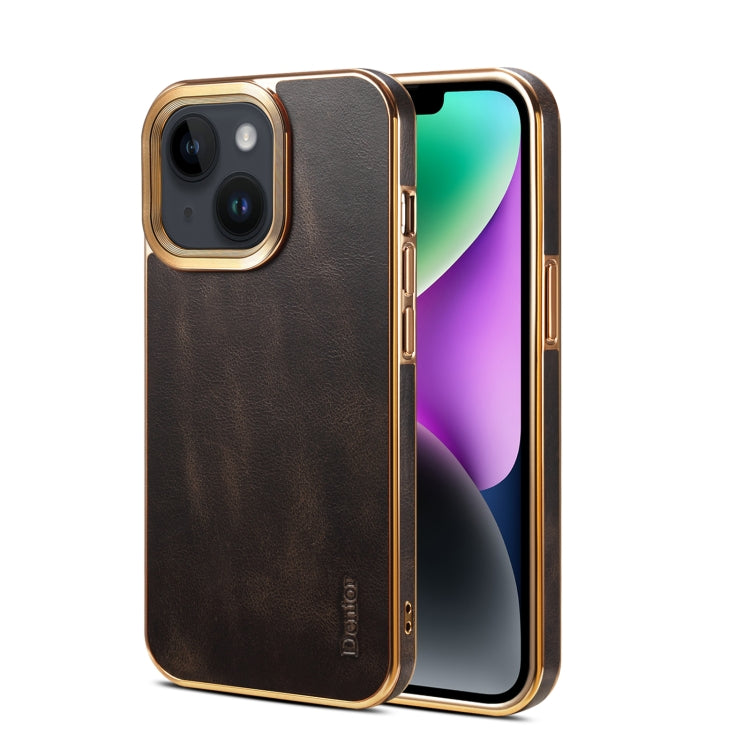 For iPhone 15 Plus Denior Oil Wax Cowhide Plating Phone Case(Black) - HoMEdemic™ 