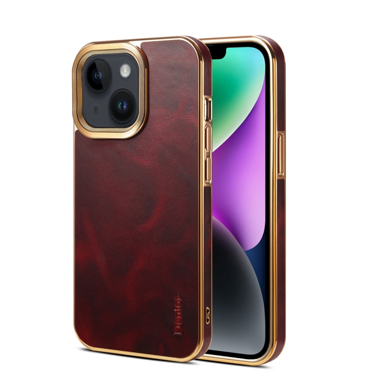 For iPhone 15 Plus Denior Oil Wax Cowhide Plating Phone Case(Red) - HoMEdemic™ 
