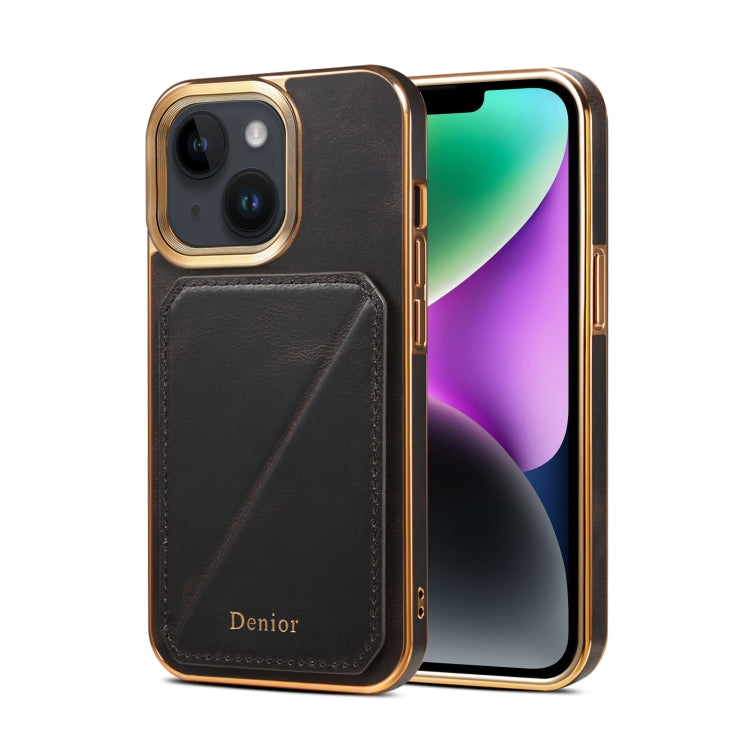 For iPhone 15 Plus Denior Oil Wax Leather Electroplating Card Slot Holder Phone Case(Black) - HoMEdemic™ 