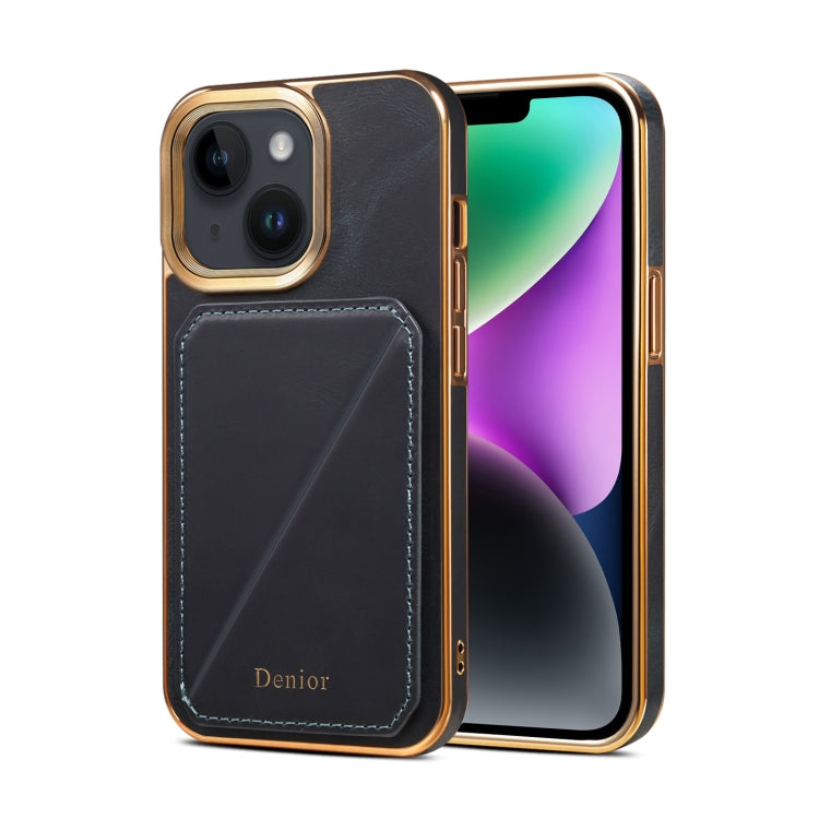 For iPhone 15 Plus Denior Oil Wax Leather Electroplating Card Slot Holder Phone Case(Blue) - HoMEdemic™ 