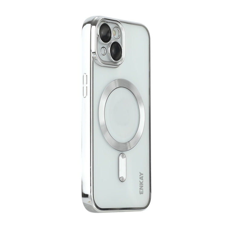 For iPhone 15 Plus ENKAY Hat-Prince Magsafe Electroplated TPU Clear Shockproof Phone Case(Silver) - HoMEdemic™ 
