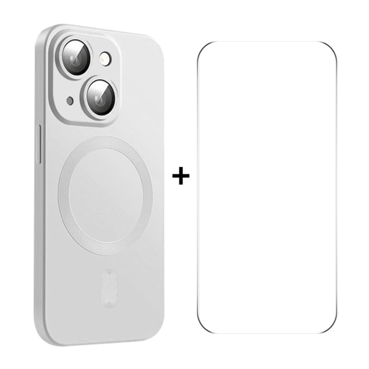 For iPhone 15 Plus ENKAY MagSafe Matte TPU Phone Case with Lens Film & Screen Glass Film(Silver) - HoMEdemic™ 