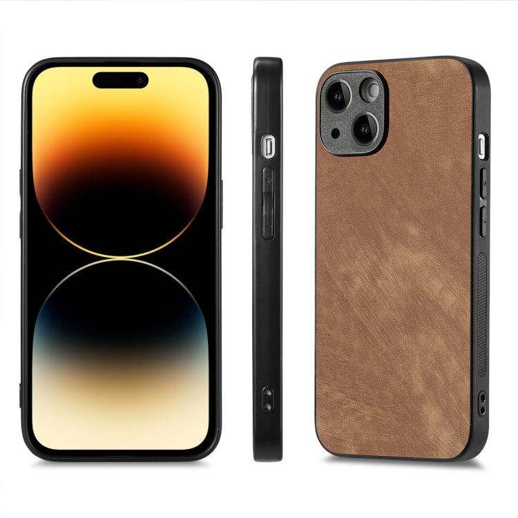 For iPhone 15 Plus ENKAY Retro Leather Skin PC Phone Case with High Aluminum-silicon Glass Film(Brown) - HoMEdemic™ 