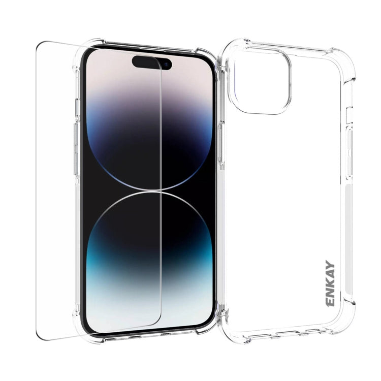 For iPhone 15 Plus ENKAY Transparent TPU Shockproof Phone Case with Glass Film - HoMEdemic™ 