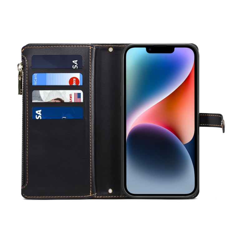 For iPhone 15 Plus ESEBLE Star Series Lanyard Zipper Wallet RFID Leather Case(Black) - HoMEdemic™ 