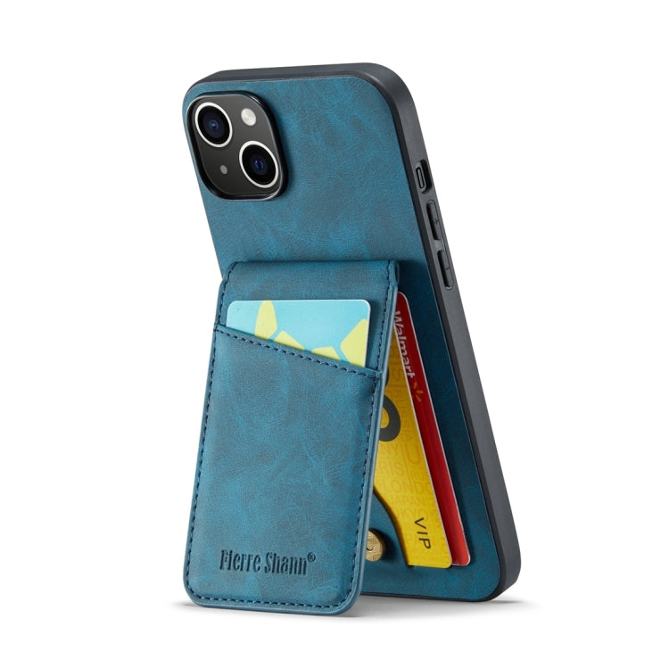 For iPhone 15 Plus Fierre Shann Crazy Horse Card Holder Back Cover PU Phone Case(Blue) - HoMEdemic™ 