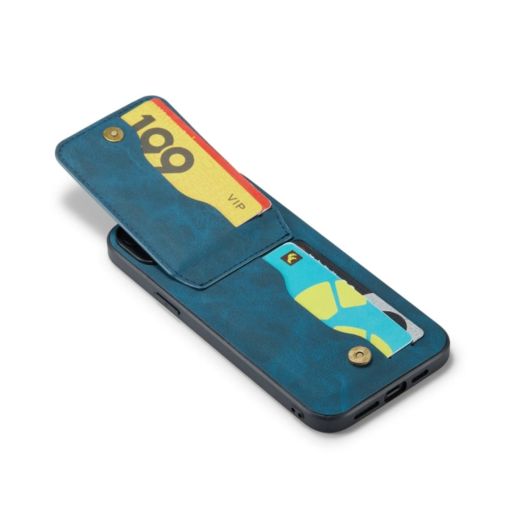 For iPhone 15 Plus Fierre Shann Crazy Horse Card Holder Back Cover PU Phone Case(Blue) - HoMEdemic™ 