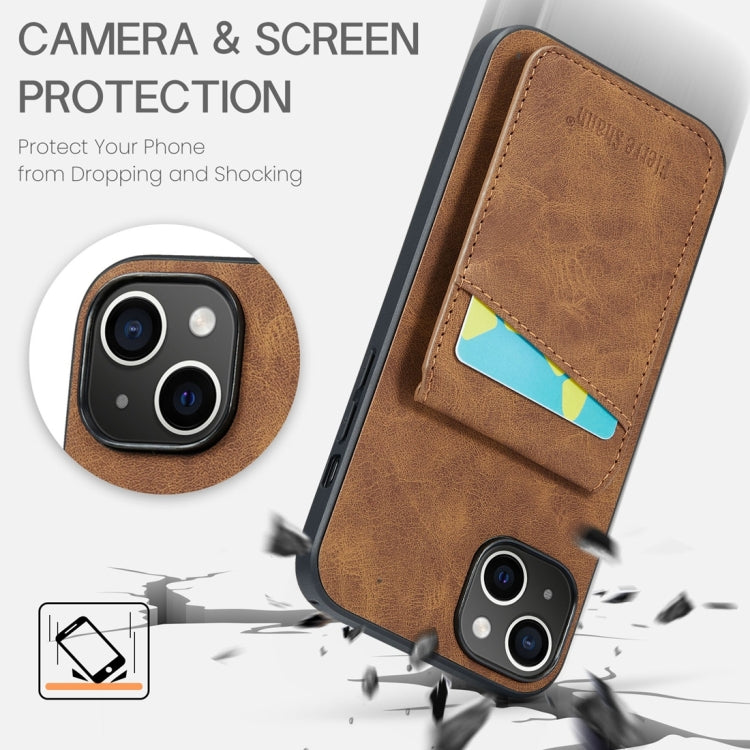 For iPhone 15 Plus Fierre Shann Crazy Horse Card Holder Back Cover PU Phone Case(Brown) - HoMEdemic™ 