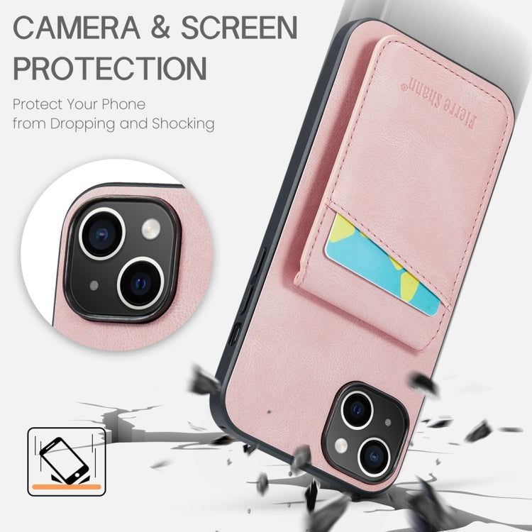 For iPhone 15 Plus Fierre Shann Crazy Horse Card Holder Back Cover PU Phone Case(Pink) - HoMEdemic™ 