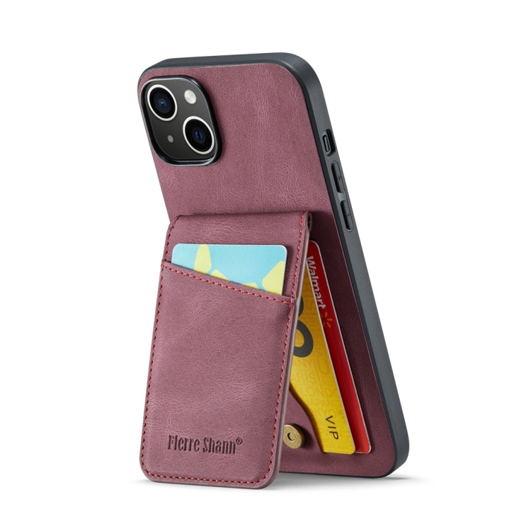 For iPhone 15 Plus Fierre Shann Crazy Horse Card Holder Back Cover PU Phone Case(Wine Red) - HoMEdemic™ 