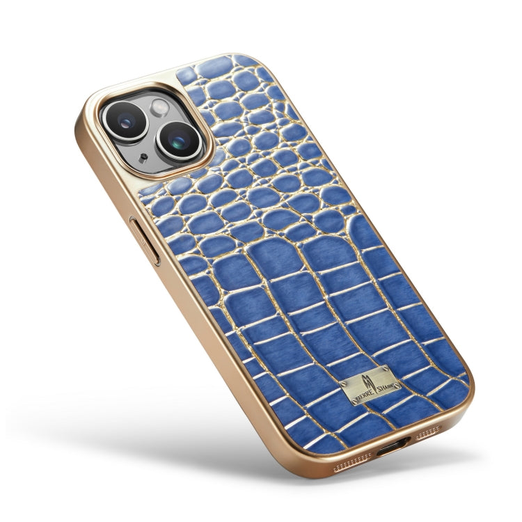 For iPhone 15 Plus Fierre Shann Crocodile Texture Electroplating PU Phone Case(Blue) - HoMEdemic™ 