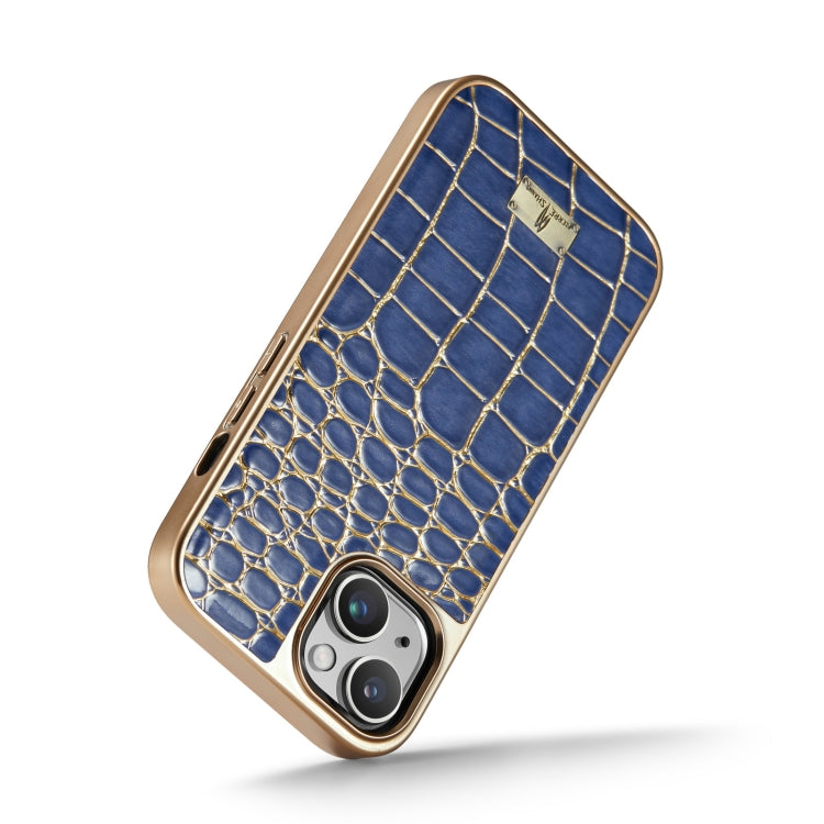 For iPhone 15 Plus Fierre Shann Crocodile Texture Electroplating PU Phone Case(Blue) - HoMEdemic™ 