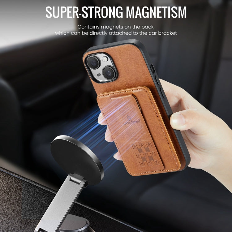 For iPhone 15 Plus Fierre Shann Oil Wax Cow Leather Card Holder Back Phone Case(Brown) - HoMEdemic™ 