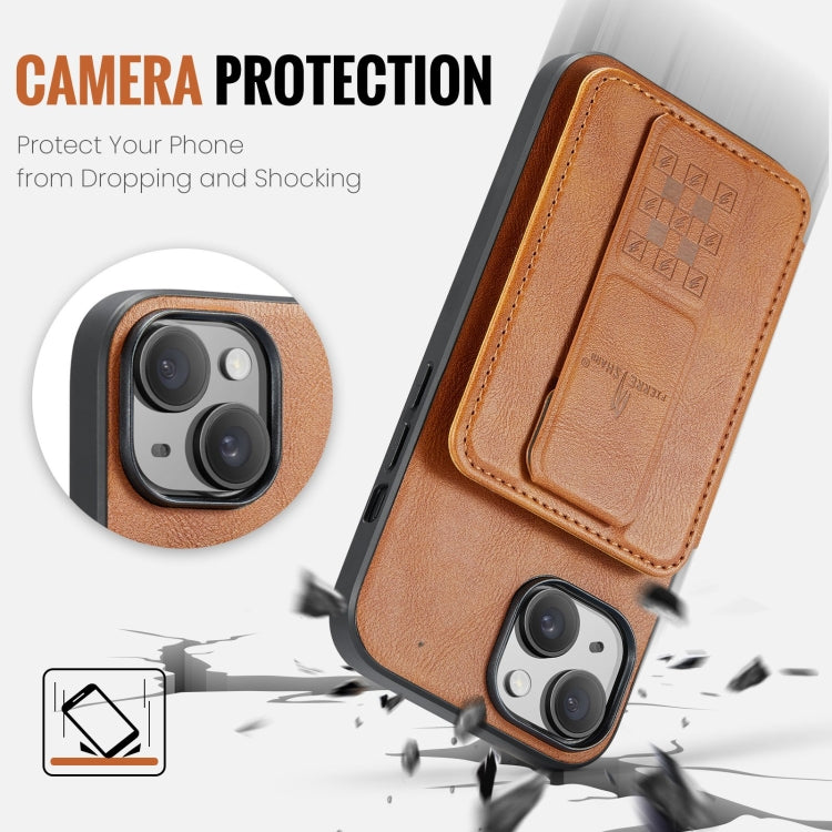 For iPhone 15 Plus Fierre Shann Oil Wax Cow Leather Card Holder Back Phone Case(Brown) - HoMEdemic™ 