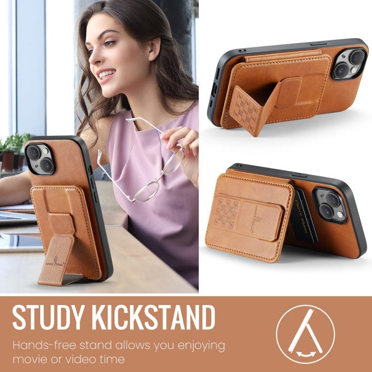 For iPhone 15 Plus Fierre Shann Oil Wax Cow Leather Card Holder Back Phone Case(Brown) - HoMEdemic™ 
