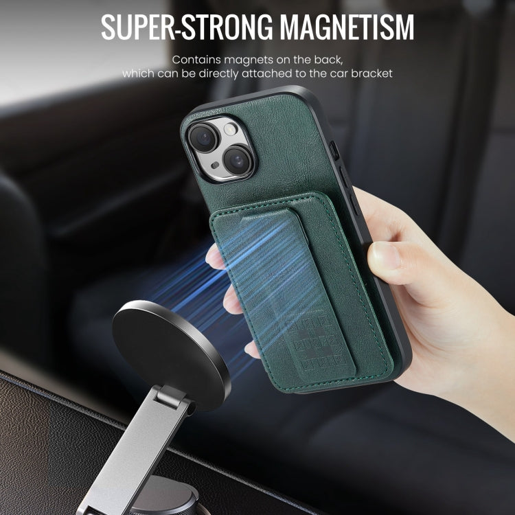 For iPhone 15 Plus Fierre Shann Oil Wax Cow Leather Card Holder Back Phone Case(Green) - HoMEdemic™ 