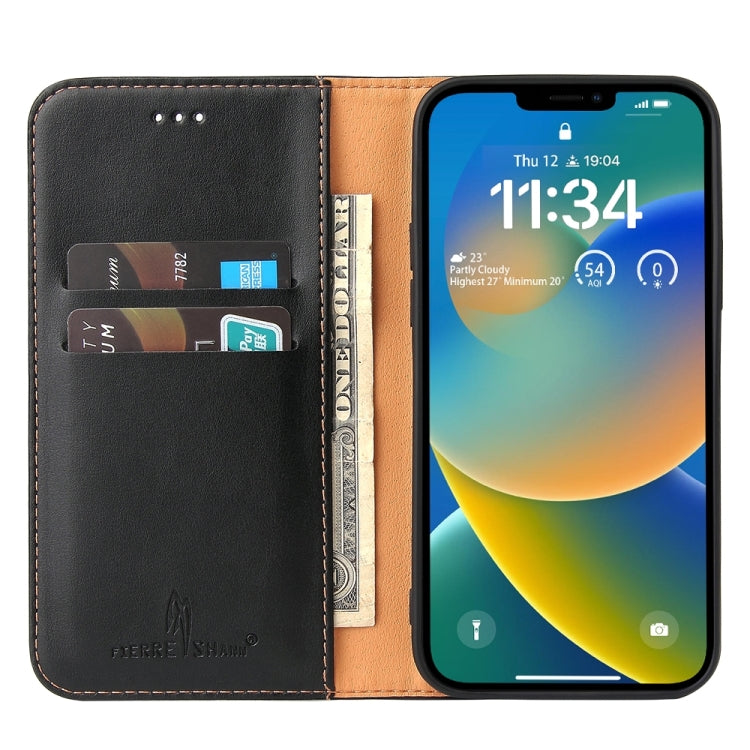 For iPhone 15 Plus Fierre Shann PU Genuine Leather Texture Phone Case(Black) - HoMEdemic™ 