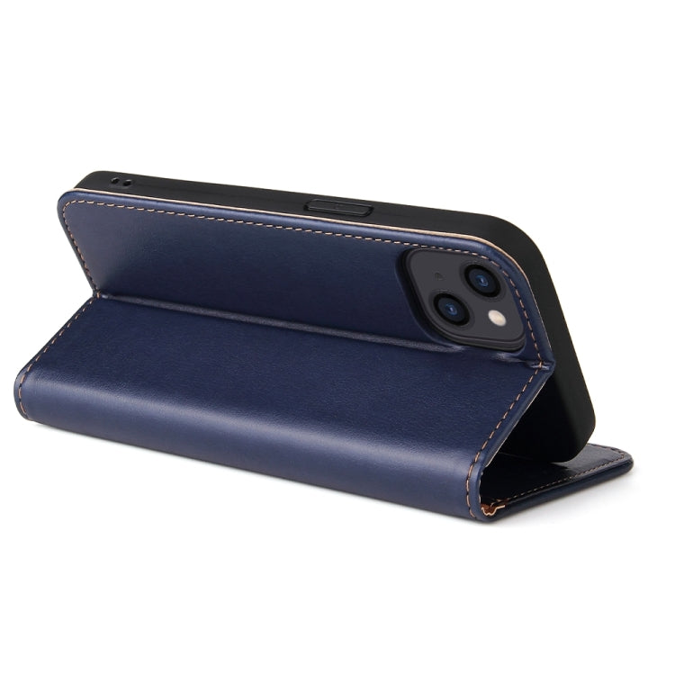 For iPhone 15 Plus Fierre Shann PU Genuine Leather Texture Phone Case(Blue) - HoMEdemic™ 