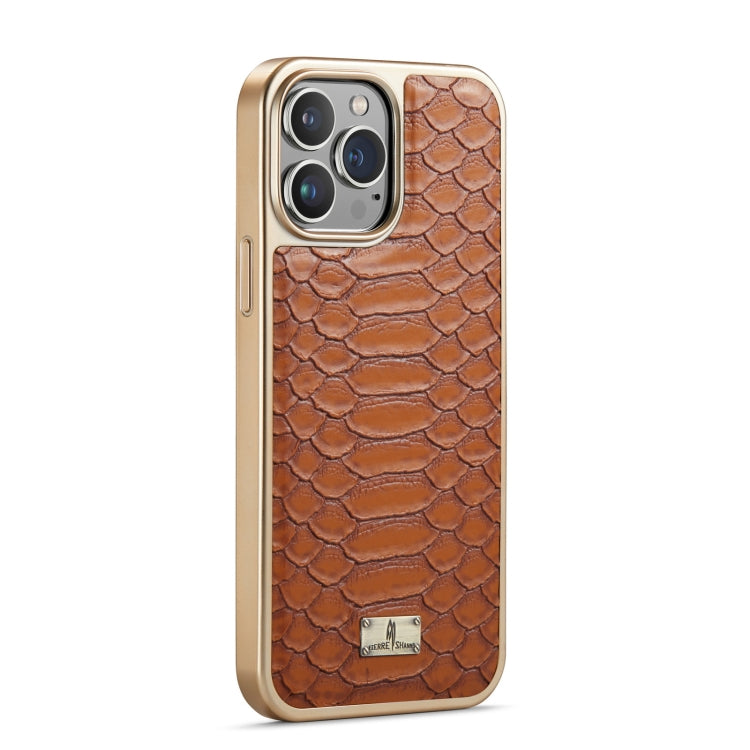 For iPhone 15 Plus Fierre Shann Python Texture Electroplating PU Phone Case(Brown) - HoMEdemic™ 
