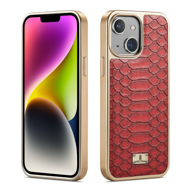 For iPhone 15 Plus Fierre Shann Python Texture Electroplating PU Phone Case(Red) - HoMEdemic™ 