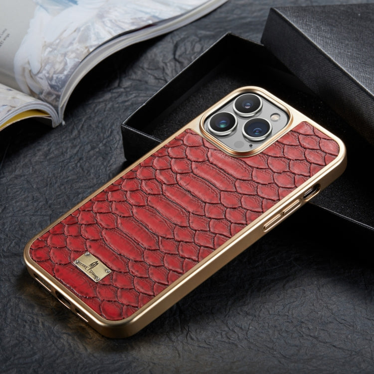 For iPhone 15 Plus Fierre Shann Python Texture Electroplating PU Phone Case(Red) - HoMEdemic™ 