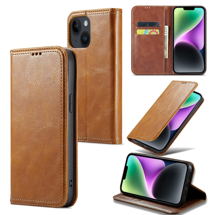 For iPhone 15 Plus Fierre Shann Vintage Bark Texture Wallet Leather Phone Case(Khaki) - HoMEdemic™ 