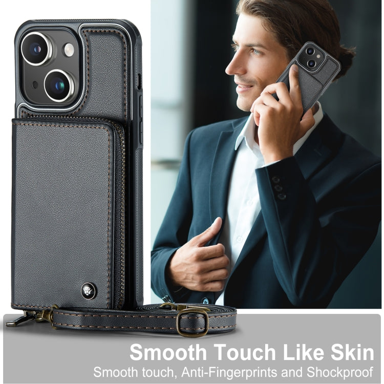 For iPhone 15 Plus JEEHOOD C22 Series Zipper Wallet Leather Phone Case with Dual Lanyard(Black) - HoMEdemic™ 