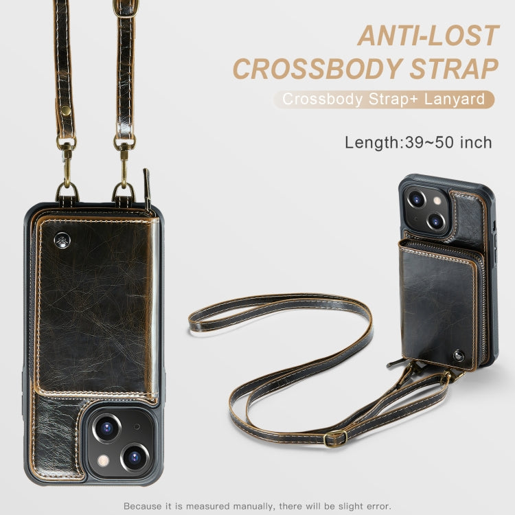 For iPhone 15 Plus JEEHOOD C22 Series Zipper Wallet Leather Phone Case with Dual Lanyard(Coffee) - HoMEdemic™ 