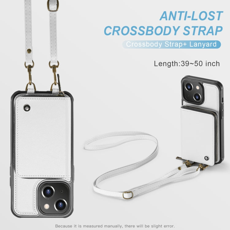 For iPhone 15 Plus JEEHOOD C22 Series Zipper Wallet Leather Phone Case with Dual Lanyard(White) - HoMEdemic™ 