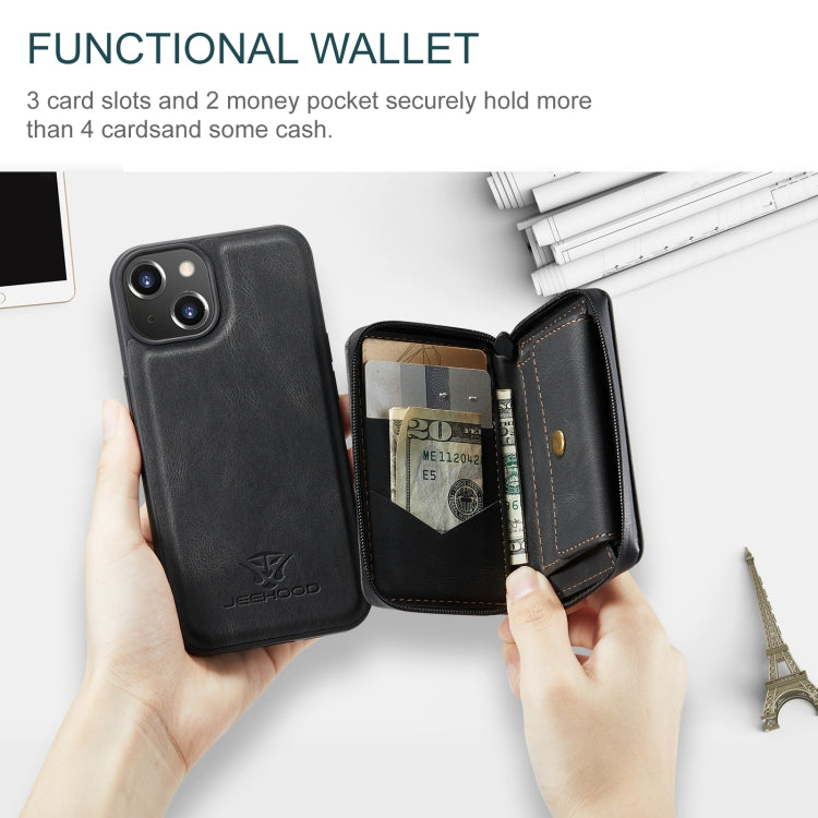 For iPhone 15 Plus JEEHOOD Magnetic Zipper Wallet Leather Phone Case(Black) - HoMEdemic™ 