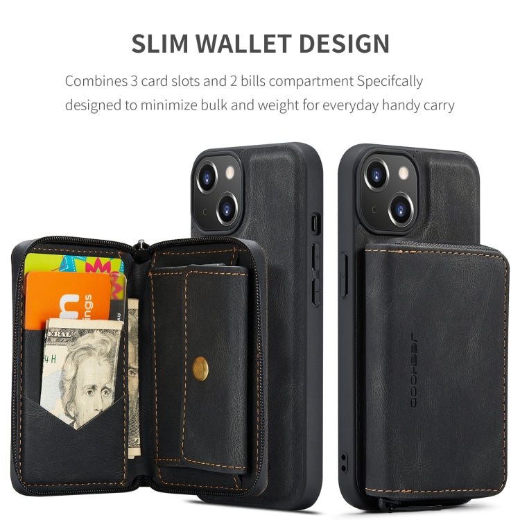 For iPhone 15 Plus JEEHOOD Magnetic Zipper Wallet Leather Phone Case(Black) - HoMEdemic™ 