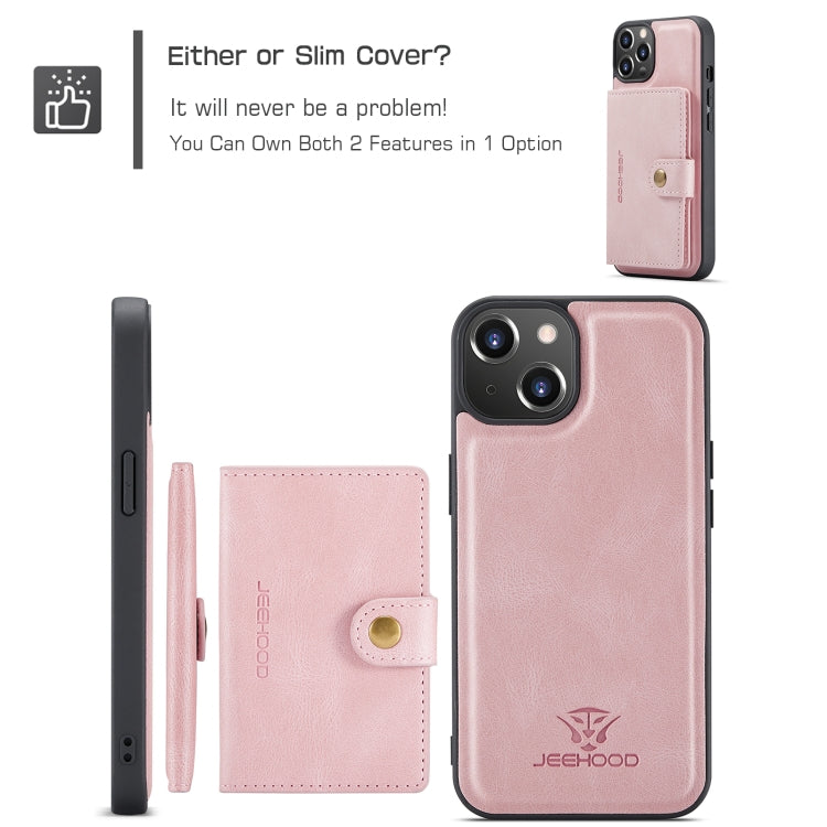 For iPhone 15 Plus JEEHOOD Retro Magnetic Detachable Leather Phone Case(Pink) - HoMEdemic™ 