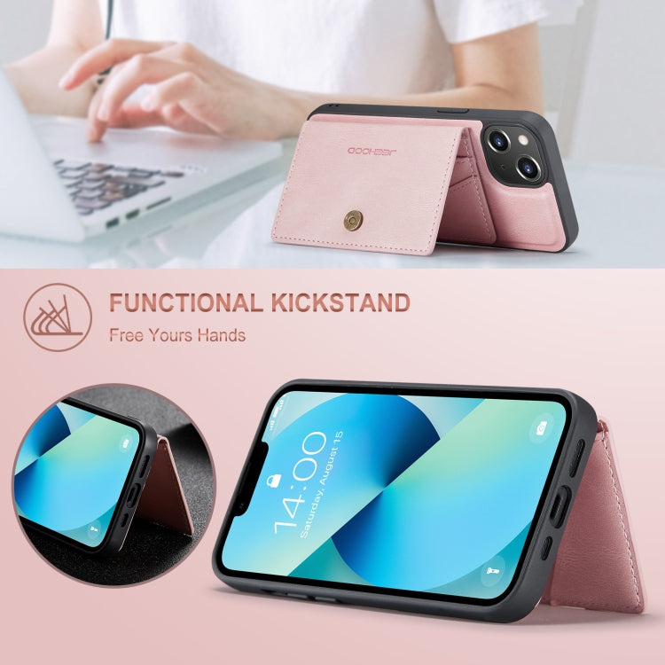 For iPhone 15 Plus JEEHOOD Retro Magnetic Detachable Leather Phone Case(Pink) - HoMEdemic™ 