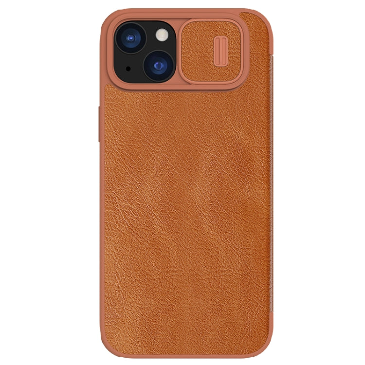 For iPhone 15 Plus NILLKIN QIN Series Pro Sliding Camera Cover Design Leather Phone Case(Brown) - HoMEdemic™ 