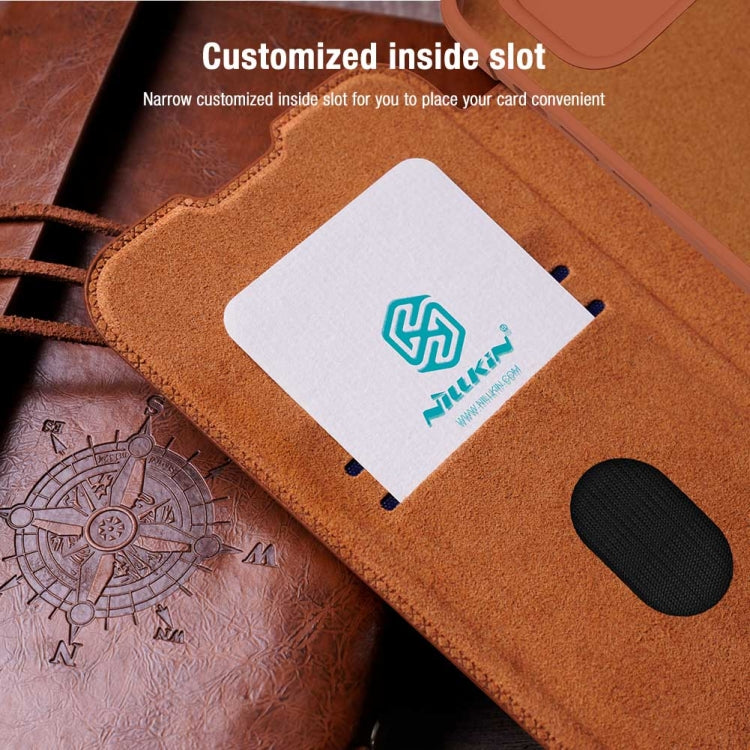 For iPhone 15 Plus NILLKIN QIN Series Pro Sliding Camera Cover Design Leather Phone Case(Brown) - HoMEdemic™ 