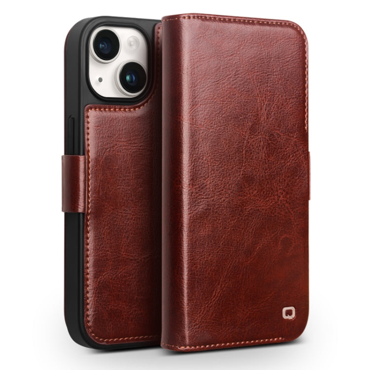 For iPhone 15 Plus QIALINO Classic 103 Buckle Genuine Leather Phone Case(Brown) - HoMEdemic™ 