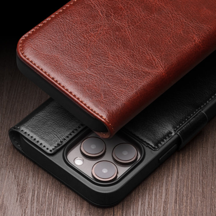 For iPhone 15 Plus QIALINO Classic 103 Buckle Genuine Leather Phone Case(Brown) - HoMEdemic™ 