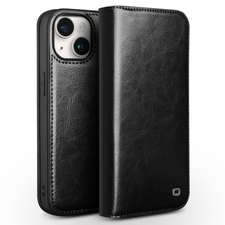 For iPhone 15 Plus QIALINO Classic Genuine Leather Phone Case(Black) - HoMEdemic™ 