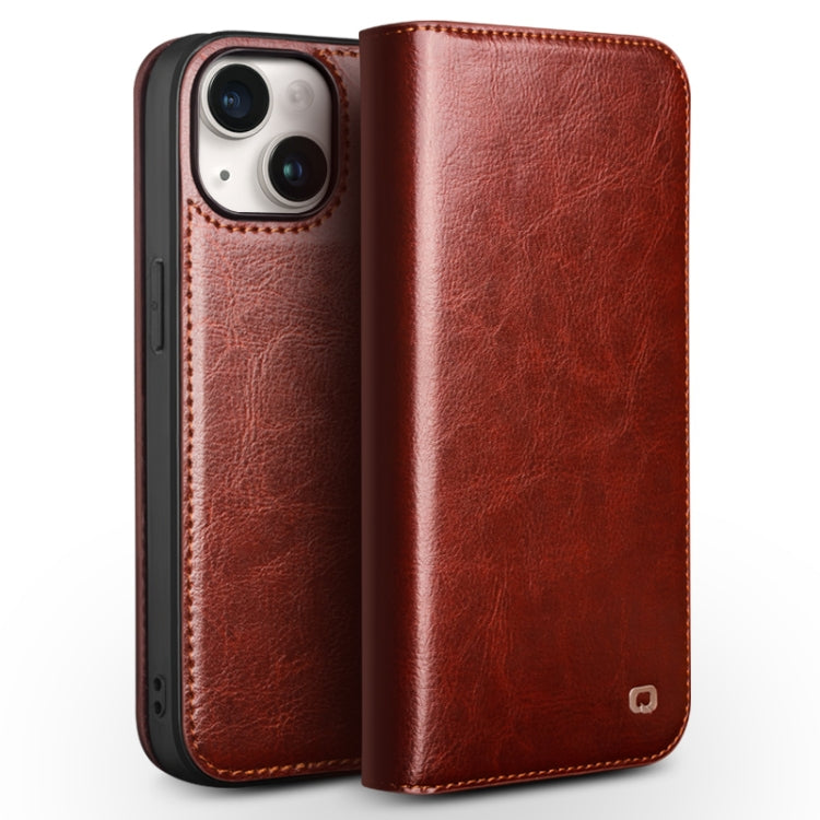 For iPhone 15 Plus QIALINO Classic Genuine Leather Phone Case(Brown) - HoMEdemic™ 