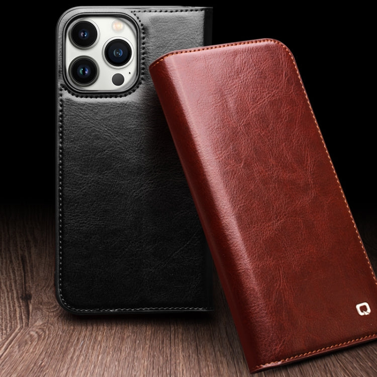 For iPhone 15 Plus QIALINO Classic Genuine Leather Phone Case(Brown) - HoMEdemic™ 