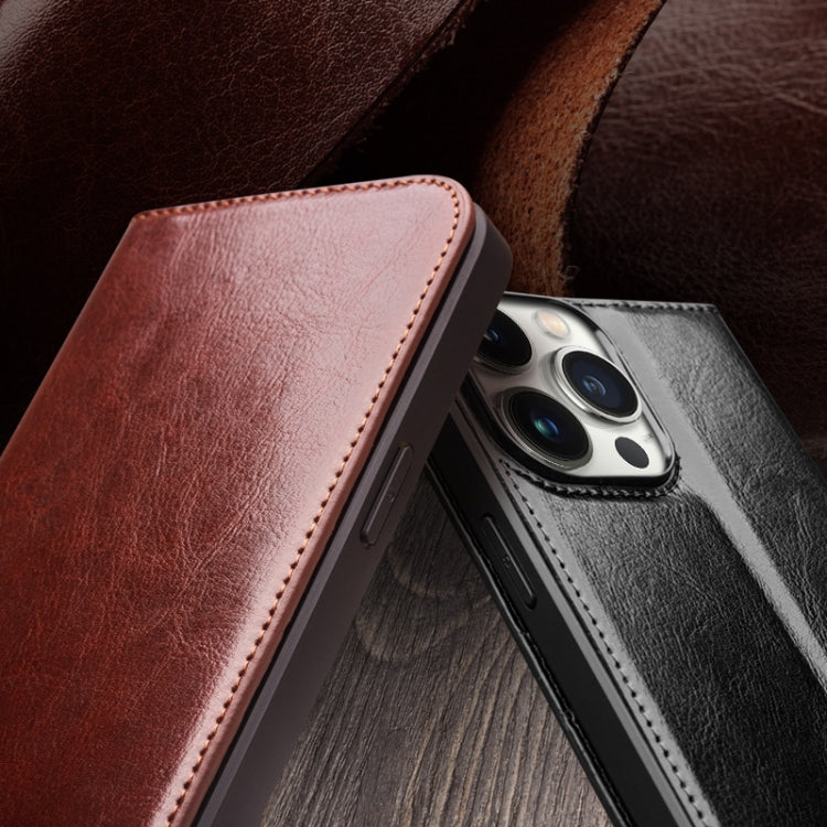 For iPhone 15 Plus QIALINO Classic Genuine Leather Phone Case(Brown) - HoMEdemic™ 