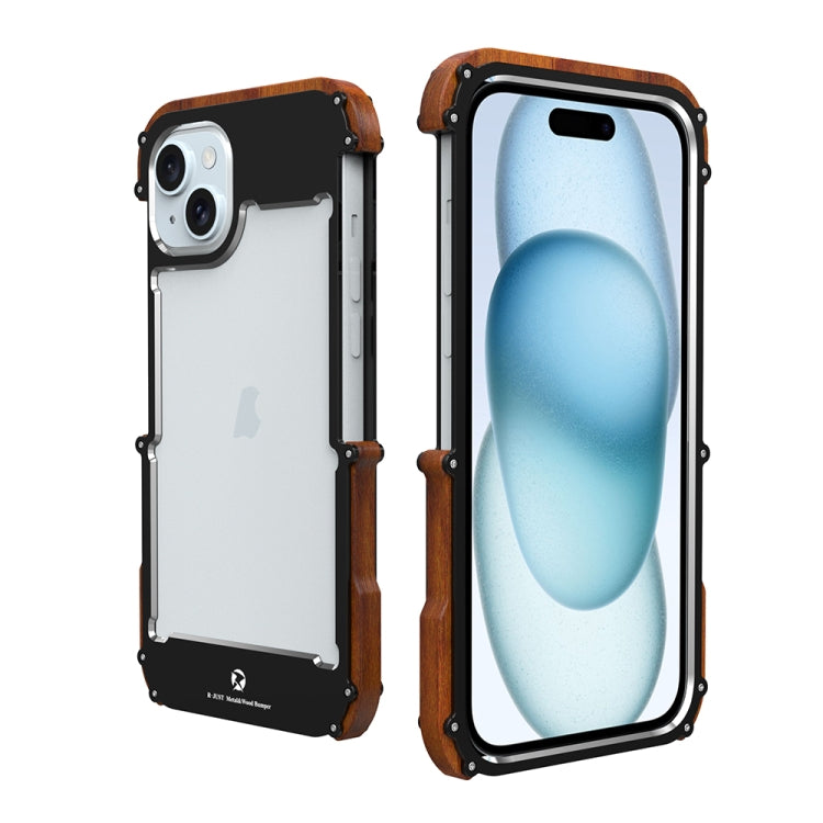 For iPhone 15 Plus R-JUST Ironwood Generation Metal Hybrid Wood Phone Case - HoMEdemic™ 