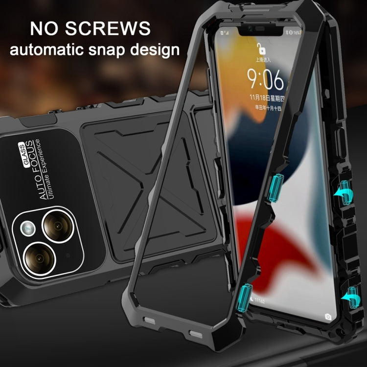 For iPhone 15 Plus R-JUST Metal + Silicone + Tempered Glass Life Waterproof Phone Case with Holder(Black) - HoMEdemic™ 