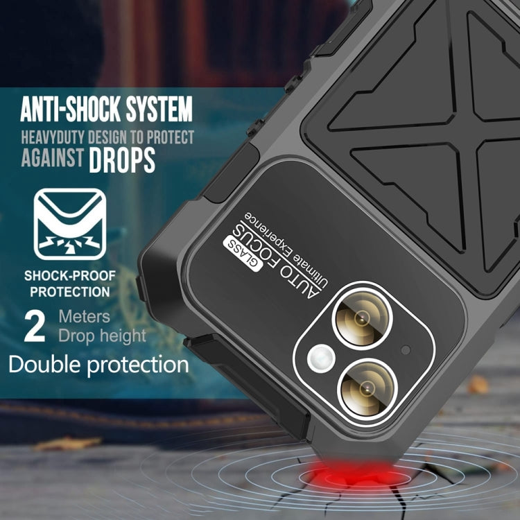 For iPhone 15 Plus R-JUST Metal + Silicone + Tempered Glass Life Waterproof Phone Case with Holder(Black) - HoMEdemic™ 