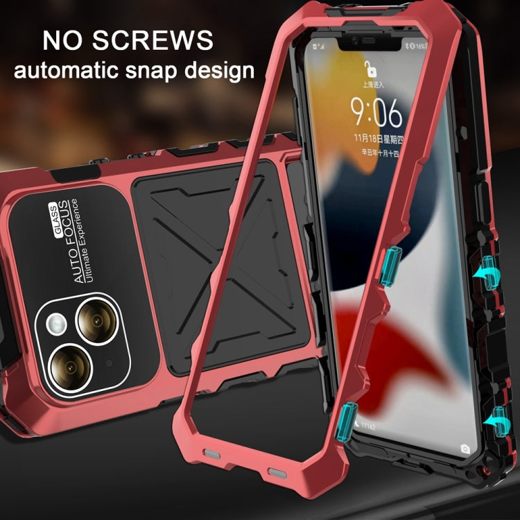 For iPhone 15 Plus R-JUST Metal + Silicone + Tempered Glass Life Waterproof Phone Case with Holder(Red) - HoMEdemic™ 